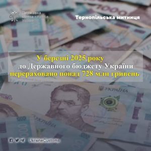 Бюджет країни отримав від Тернопільської митниці понад 728 мільйонів гривень