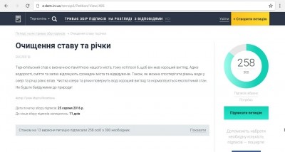 Тернополяни хочуть бачити став чистим