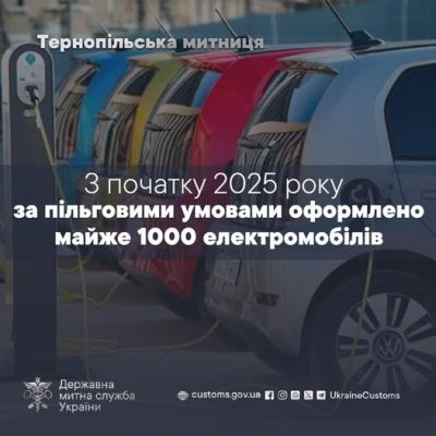 З початку року Тернопільською митницею оформлено майже 1000 електрокарів