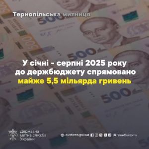 Тернопільська митниця забезпечила майже 5,5 мільярда гривень надходжень до бюджету